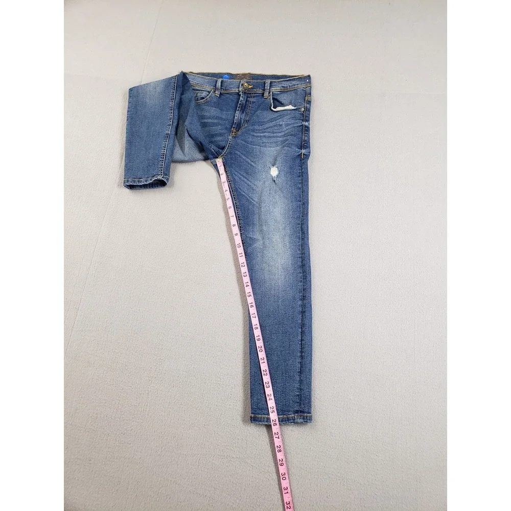 ZARA Men Jean 31 Blue Denim Skinny Mid Rise Distressed Medium Wash 5 Pocket